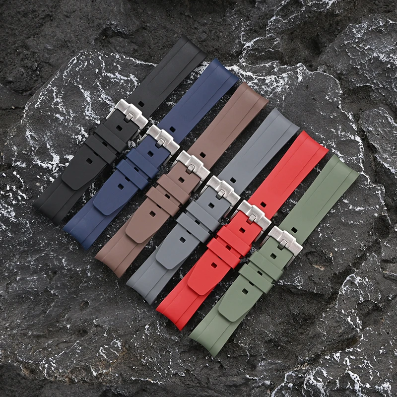 20 مللي متر المطاط سيليكون حزام ساعة خاص ل تيودور بلاك باي GMT/PRO منحني نهاية دبوس مشبك الإفراج السريع حزام (استيك) ساعة