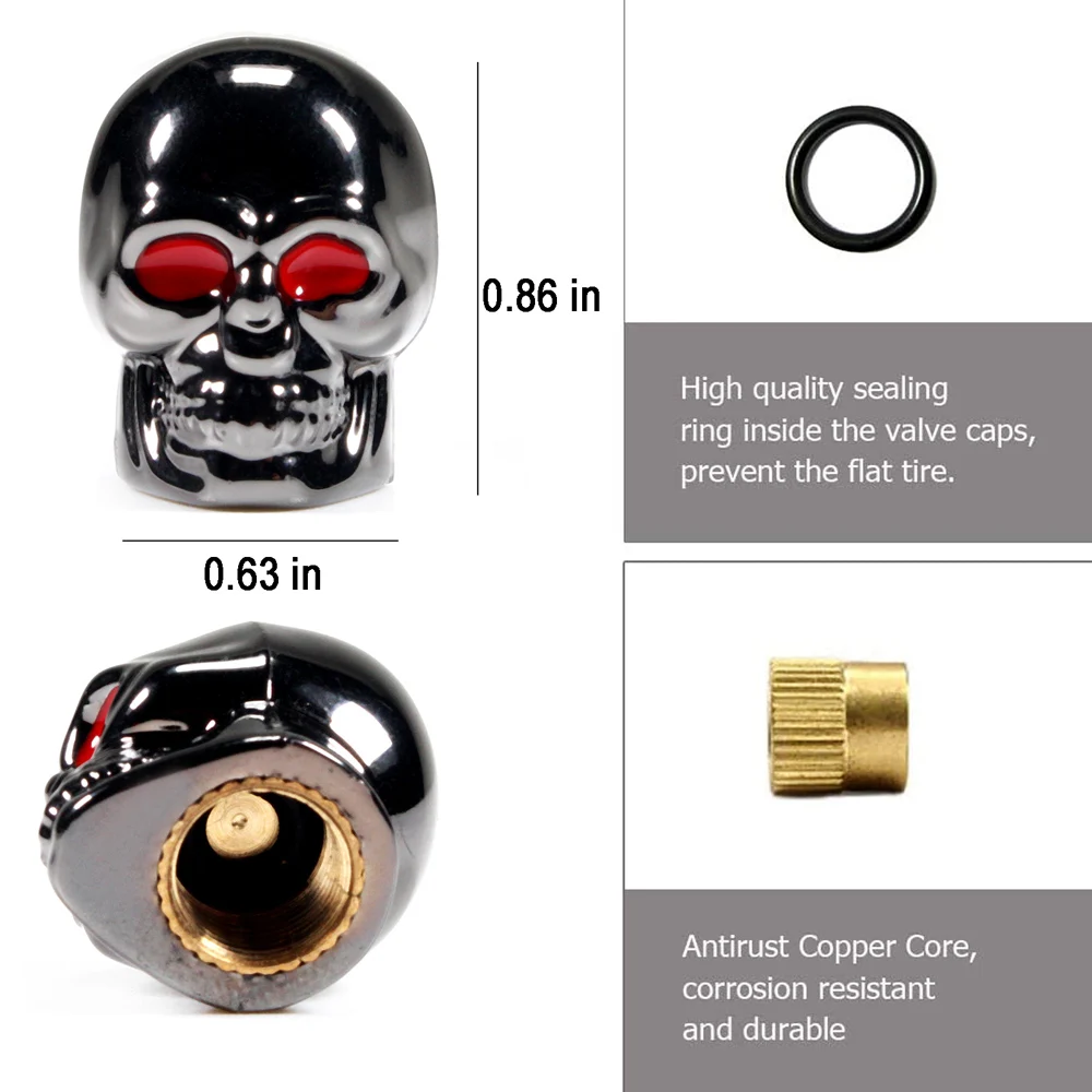 4Pcs/Set Universal Car Skull Style Antirust Copper Core Motorcycle Bike Car Wheel Valve Stem Caps