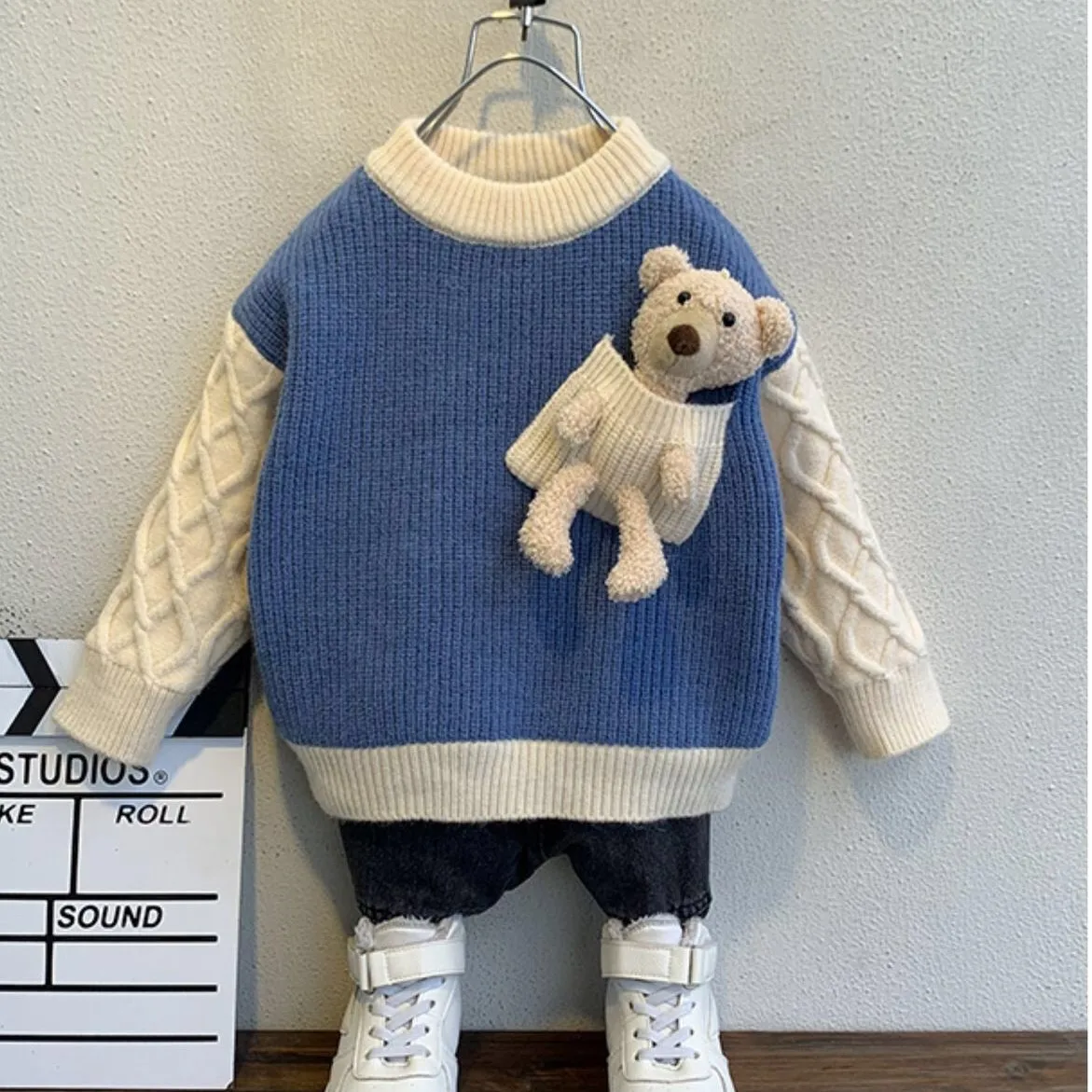 Boy Pullover Sweater Thickened 2024 Autumn/Winter Clothing Girls Baby Thick Knit Sweater Childrens Clothing Top Kids Sweater