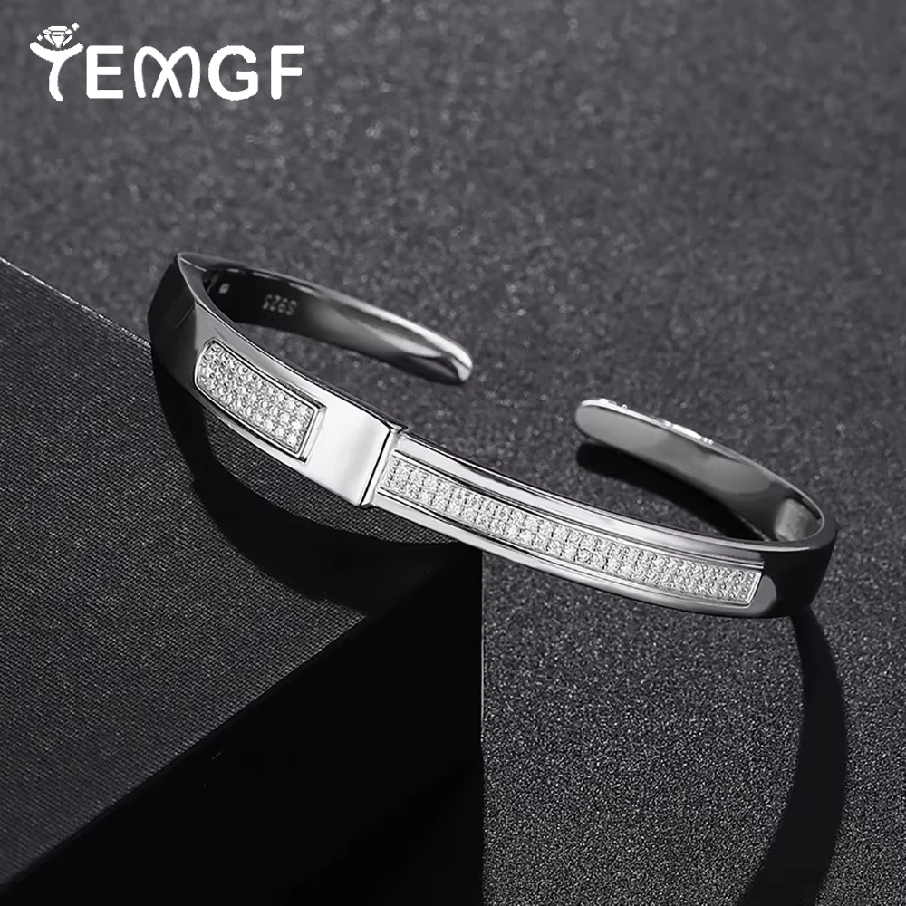 

TEMGF S925 Sterling Silver Bangles 1.25mm Moissanite Inlay Fine Jewelry With GRA for Women Girls Elegant Fashion Birthday Gifts