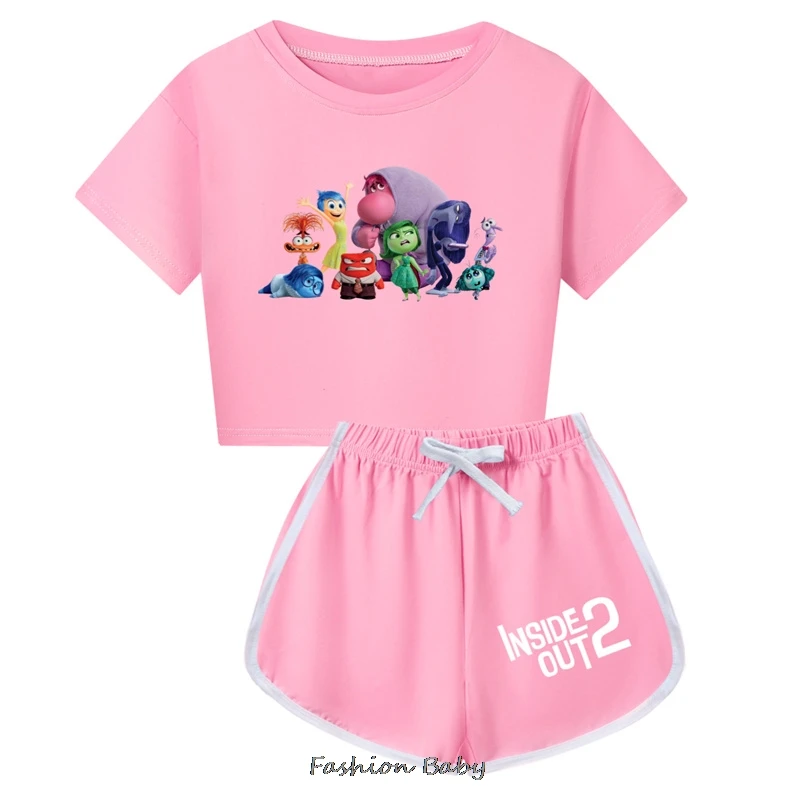 Summer inside out2 Princess T Shirt Kids Summer T-shirt + Sport Shorts 2pcs Sets Children's Clothes Girls Outfits With Children