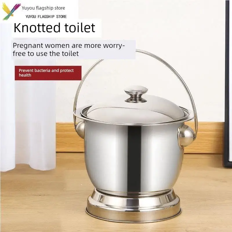 

304 Stainless Steel Adult Toilet Bowl with Lid High Footed Sputum Basin for Elderly Infants Children Pregnant Women Home Use