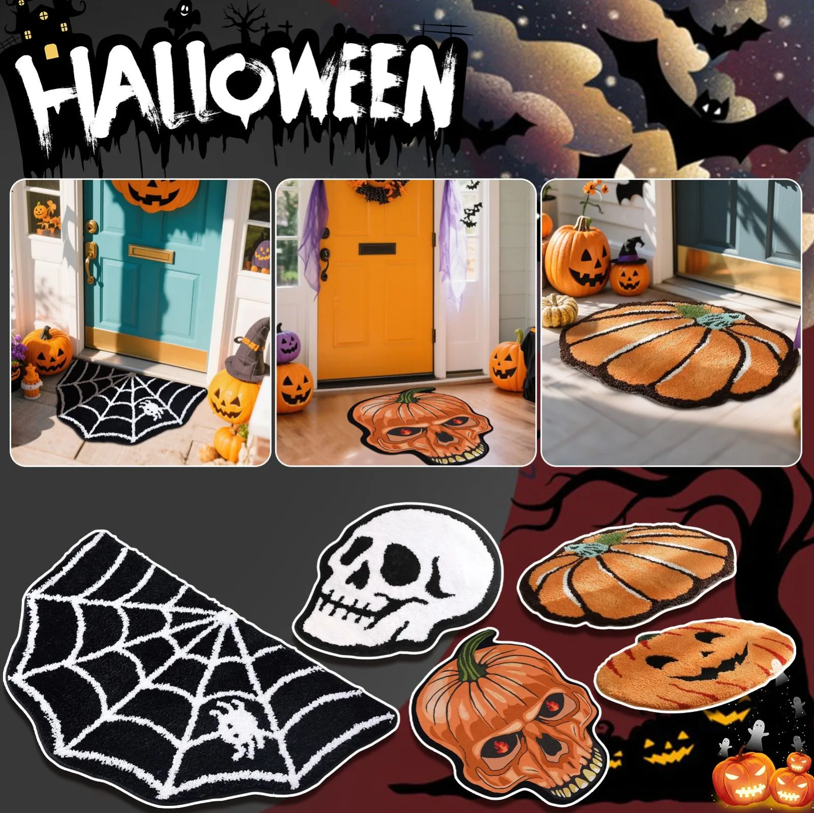 

Halloween Pumpkin Printed Carpet 2 Sizes Orange Throw Soft Plush Faux Fleece Sofa Carpet Covers For Bedroom Living Room