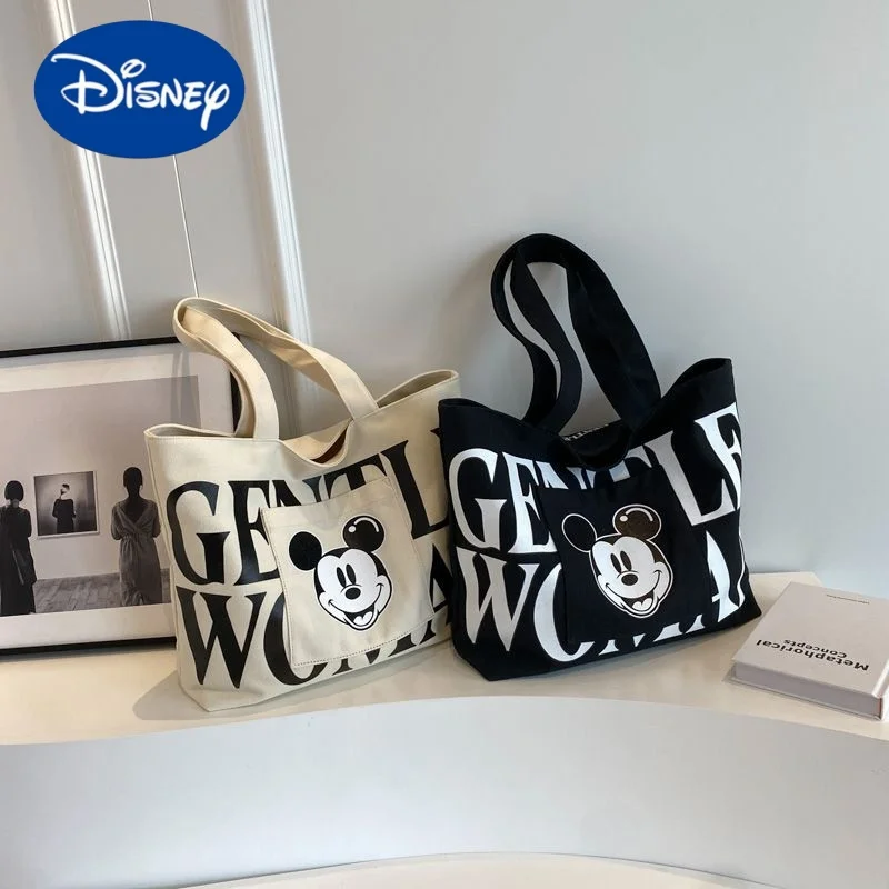 

Disney Canvas Bag Women's One Shoulder Crossbody Bag Cute Mickey Minnie College Student Class Handbag Large Capacity