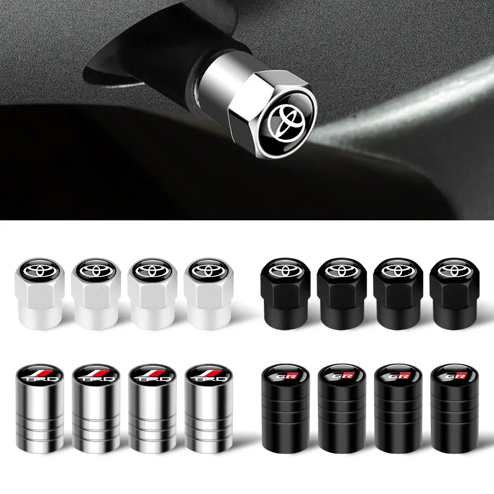 4Pcs Car 3D Aluminum Metal Car Wheel Tire Air Valve Caps Cover For Toyota GR Sport Rav4 Corolla Camry Aqua Yaris Cross Auris TRD