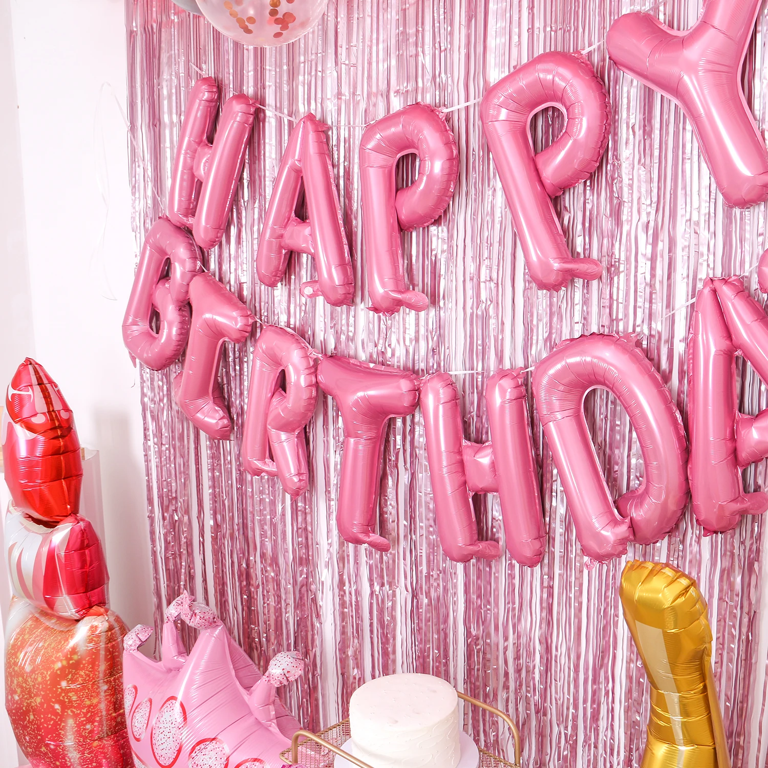 Ladies pink birthday party decoration, happy birthday for girls, pink tassel birthday banner, happy birthday letter balloon