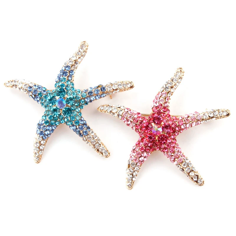1Pcs New Shiny Inlaid Rhinestone Cute Multi-Color Starfish Brooches For Women Men Suit Clothes Star Brooch Pins Jewelry Gift image 3