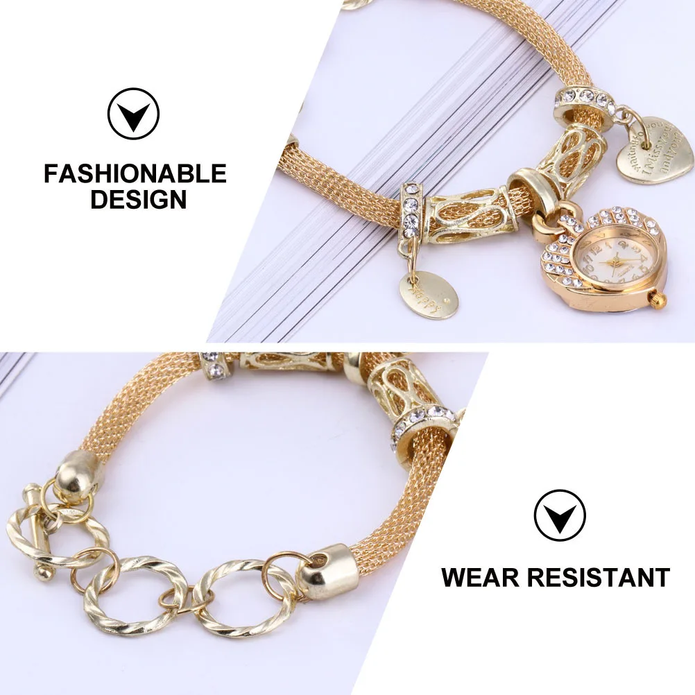 

Beautiful Women Bracelet with Watch Charm Exquisite Wrist Chain All-Match Style Heart Shaped Timepiece Elegant Lady Jewelry