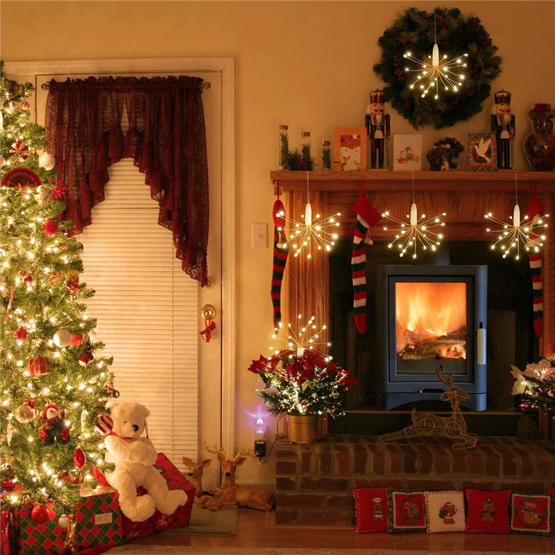 LED Fairy String Light Hanging Starburst Lamp Battery Powered DIY Firework Christmas Garland Festival Decoration Twinkle Lights