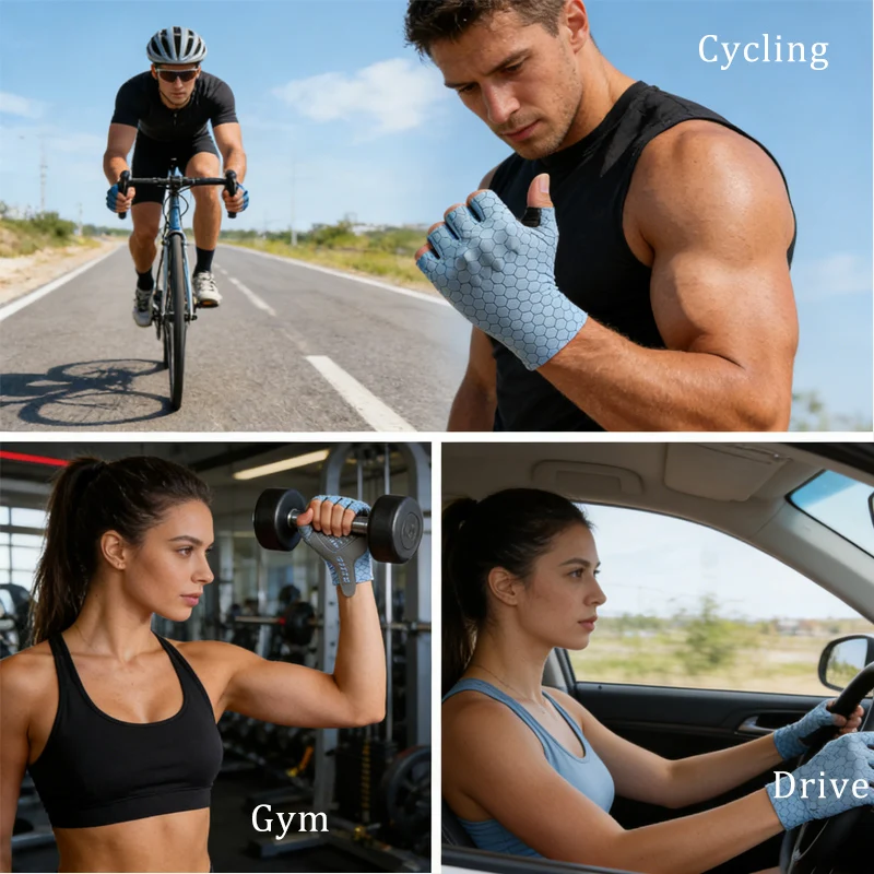 

Summer Half Finger Unisex Gloves, Non-Slip Breathable Durable for Outdoor Sports Hiking Fitness Cycling Driving Elastic Fit