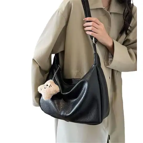 Trendy Slouchy Shoulder Bag for Women PU Leather Large Capacity Underarm Bag Retro Ladies Hobo Tote Bag