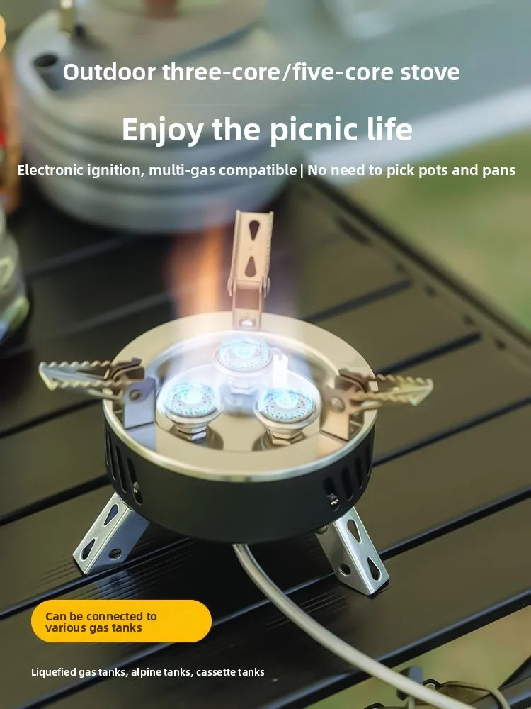 

Portable Five-Core Stove Outdoor Cam Cooking Stove Boiling Water Tea ing High Flame Output Staable Gas Stove