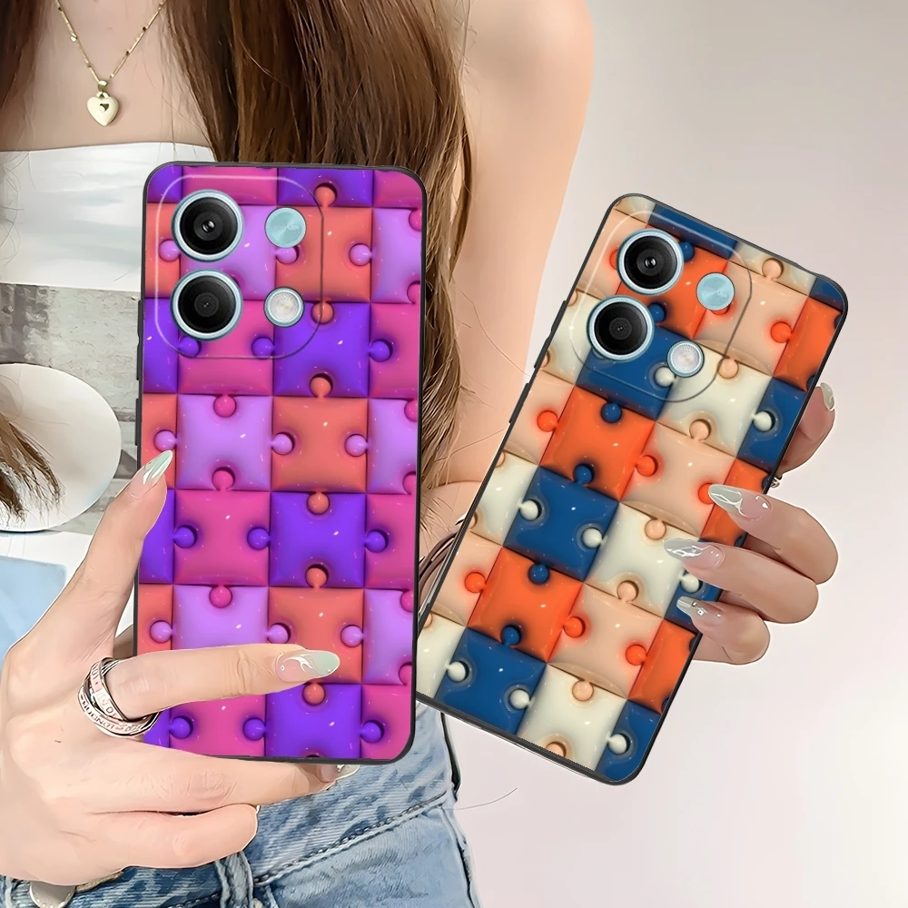 Puzzle Fashion Pretty Mobile Cell Phone Case for Xiaomi POCO M6 M5 M4 M3 X6 X5 X4 X3 F6 F5 F4 F3 F2 C40 Pro GT 5G Black Cover