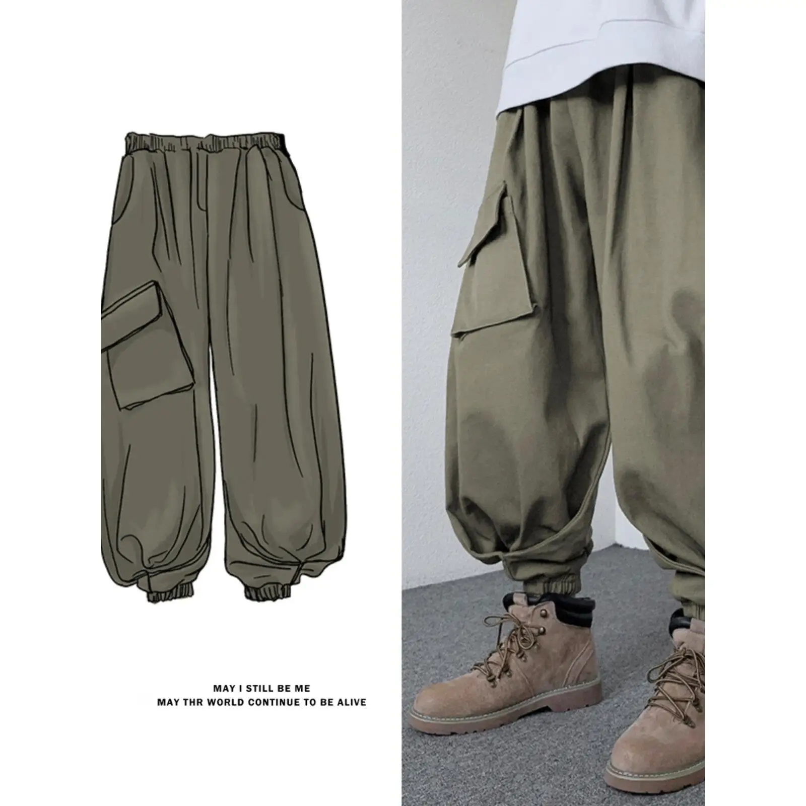 

Мужские рабочие брюки больших размеров, повседневные брюки-буткэт для молодежи, брендовые, из других тканей, стандартный крой