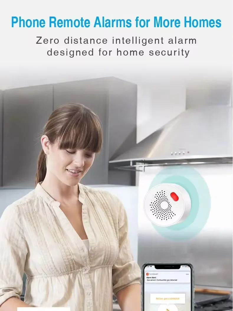 Tuya Smart Zigbee Natural Gas Sensor Combustible Household LPG Gas Leakage Alarm Detector 70dB Sound APP Control Need Zigbee Hub