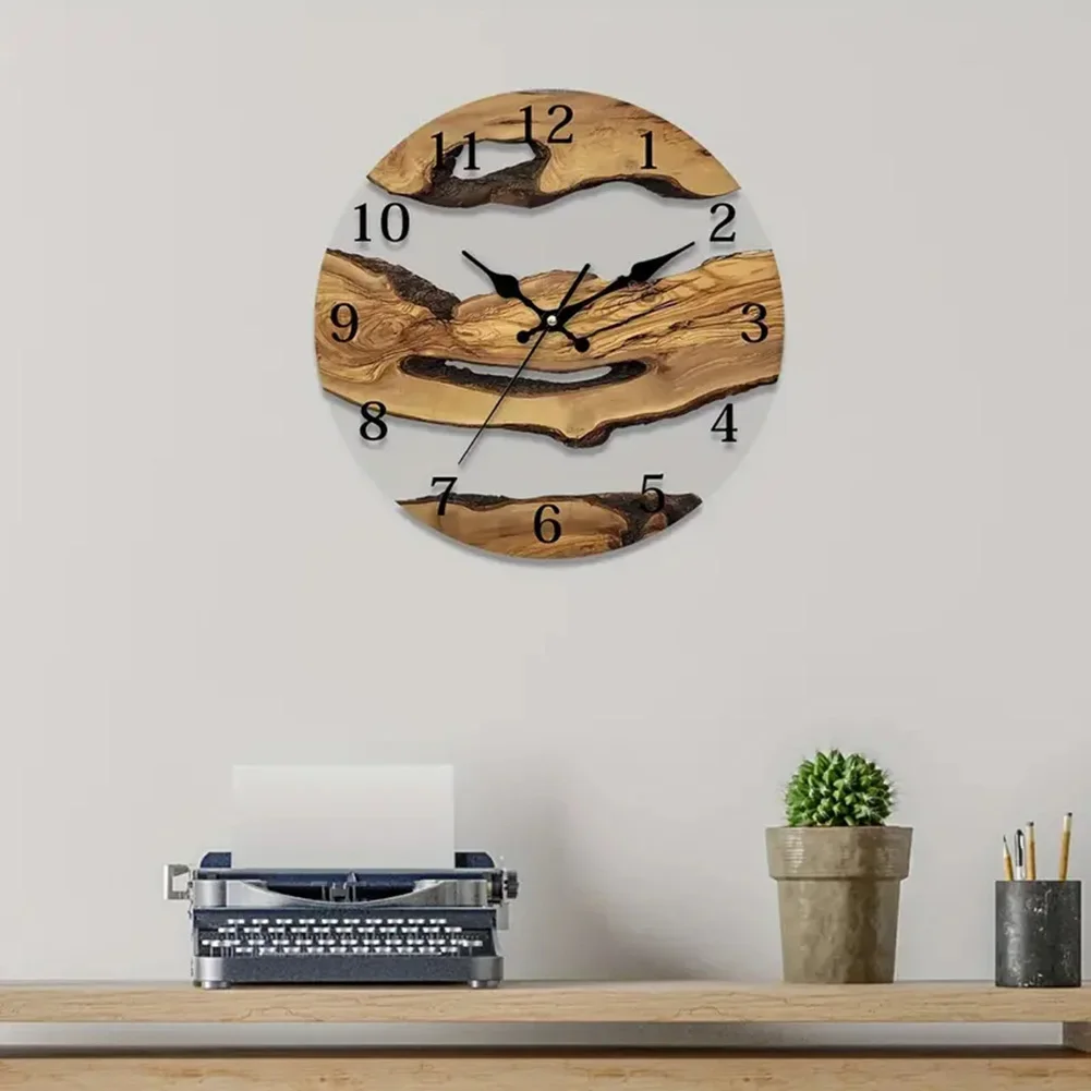 30CM Wooden Silent Wall Clock Wood Grain Vintage Transparent Tempered Glass Living Room Bedroom Kitchen Home Decor No Battery