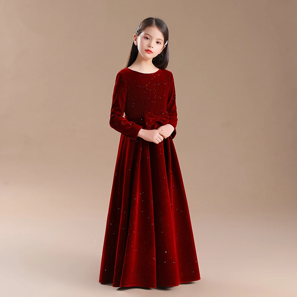 YZYmanualroom Round neck long sleeve floor-length velvet skirt autumn and winter/Customizable