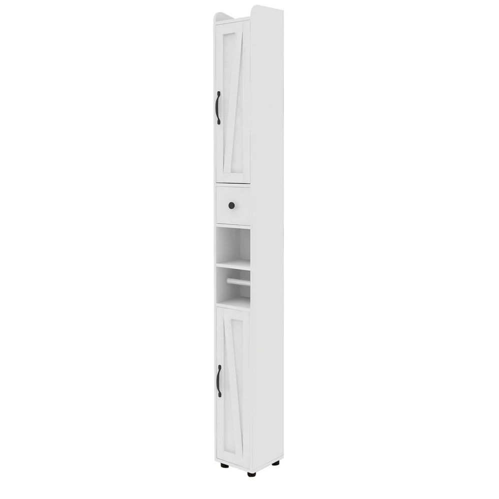 Bathroom Cabinet With Adjustable Shelf, Storage Cabinet For Small Space, Tall Cabinet With Retractable Toilet Paper Rod