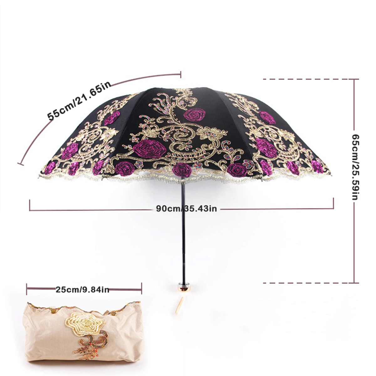 Sun Umbrella Women\'s Sun Protection, UV Protection, Double Layer Lace Embroidery, Sunshade Princess Umbrella, Sun Rain Dual Use,