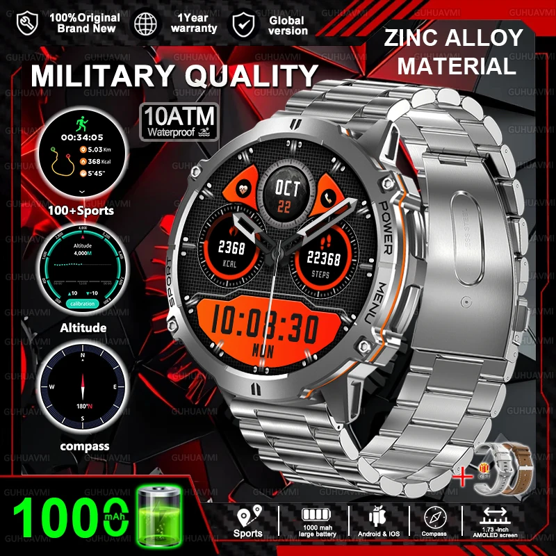 2025New T-Rex 3 GPS SmartWatch 1000mAh Battery AMOLED HD Men 10ATM&IP69K Waterproof Outdoor Fitness Military Call smart bracelet