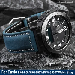 Vintage cowhide watch strap for Casio PROTREK Series PRG-600/600Y/PRG-650/PRW-6600 Outdoor Sports man‘s Blue Bracelet Strap 24mm