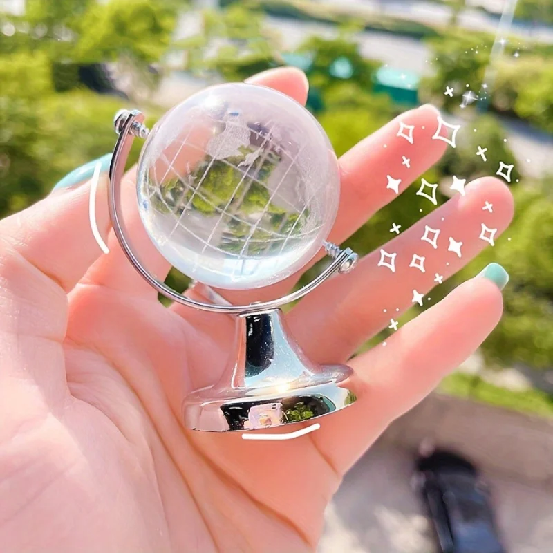 1pc Mini Crystal Globe Decor Clear Glass World Map Globe with Metal Stand for Home Office Desk Ornament Birthday Gift