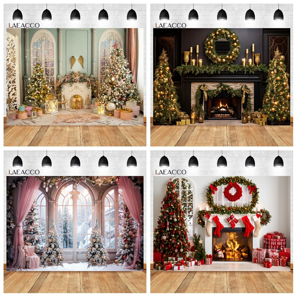 Christmas Living Room Backdrop for Photography Winter Xmas Tree Gift Fireplace Kid Family Portrait  Xmas Decor Background Photo