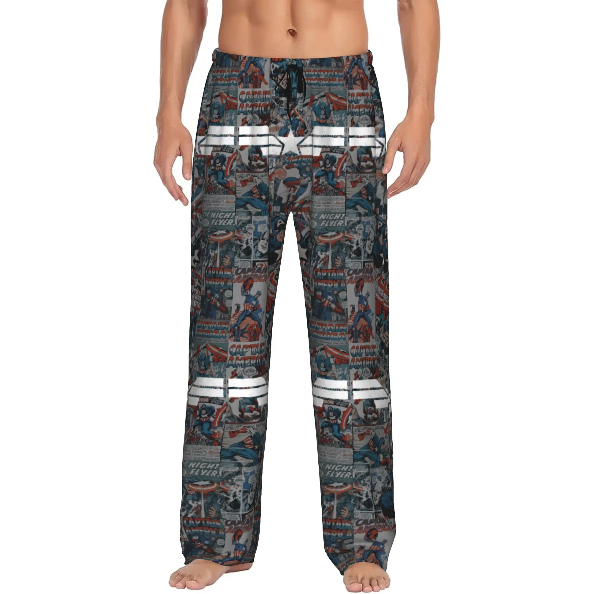 

Custom Men's Captain Anime America Pajama Pants Print Sleep Sleepwear Bottoms with Pockets