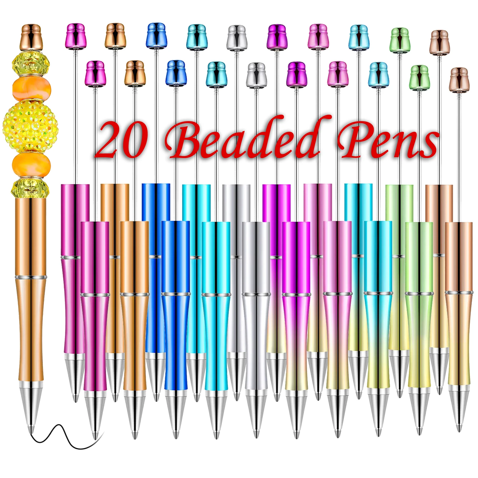 

20Pcs Beadable Pen Bead Ballpoint Pen Plastic UV Electroplating Ball Pen 10 colors