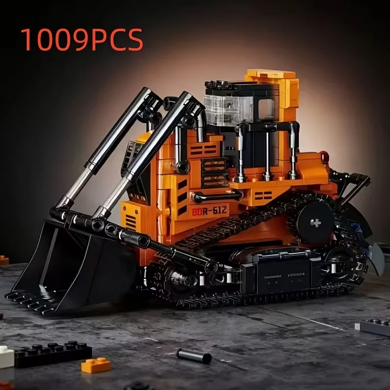 Large Tracked Heavy-Duty Bulldozer Construction Set, Large Agricultural Vehicle Building Blocks/Comes with Movable Tracks, Steering Wheel, and Bucket Loader – Heavy-Duty Vehicles and Model Kits, Suitable for Display, Birthday/Christmas Gifts