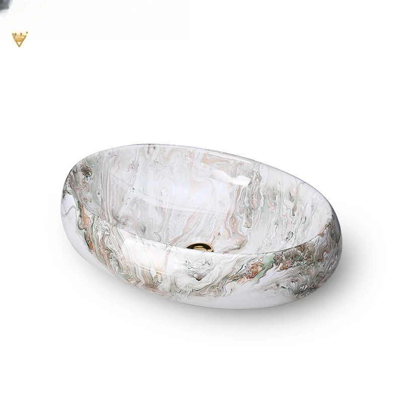 

Hotel bathroom new large, colorful washbasin, hair oval ceramic art basin