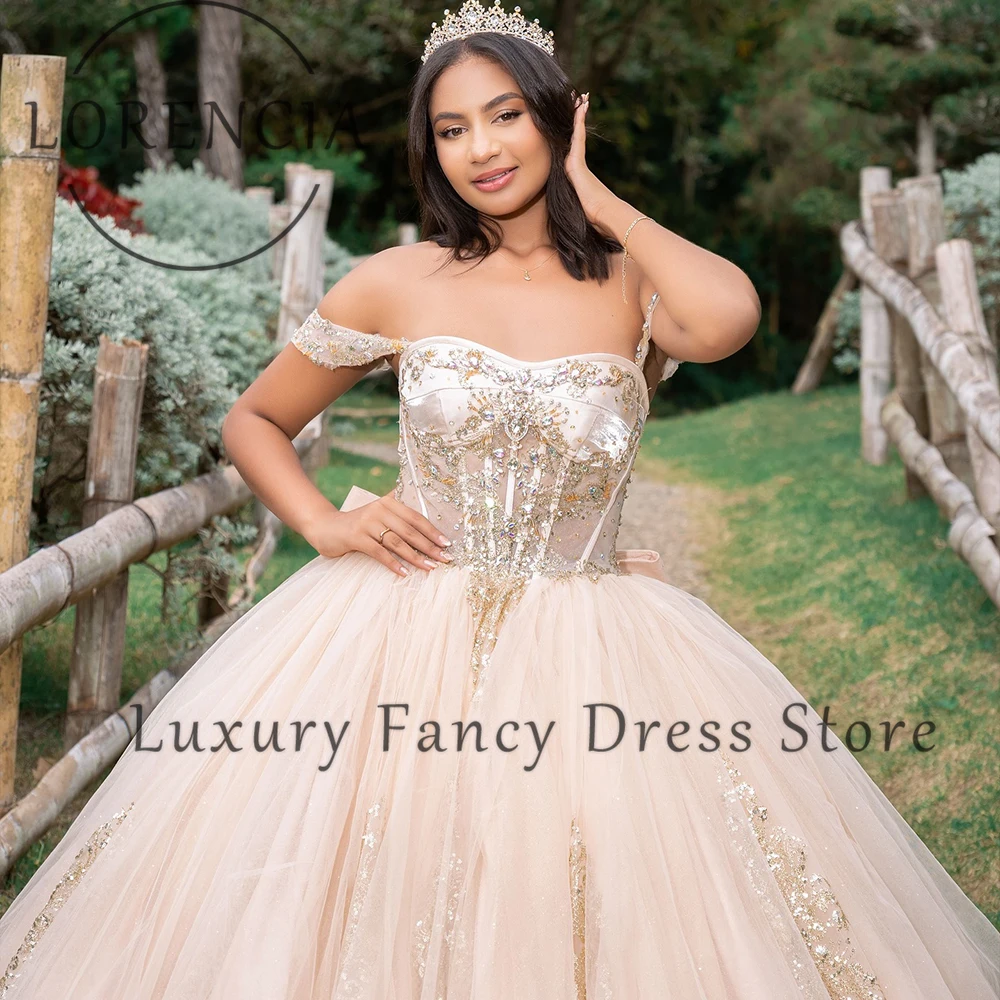 فساتين Quinceanera كريستال لامعة قبالة الكتف الحلو 16 حفلة عيد ميلاد فستاين سهرة/فساتين الحفلات مخصصة vestidos para mujer elegantes