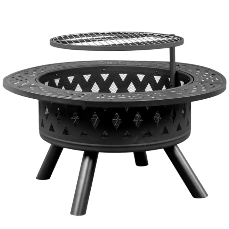 2026 DB 38in Outdoor Fire Pit Table With Cooking Grates Steel Metal Fire Pit For Garden Decoration Black Color