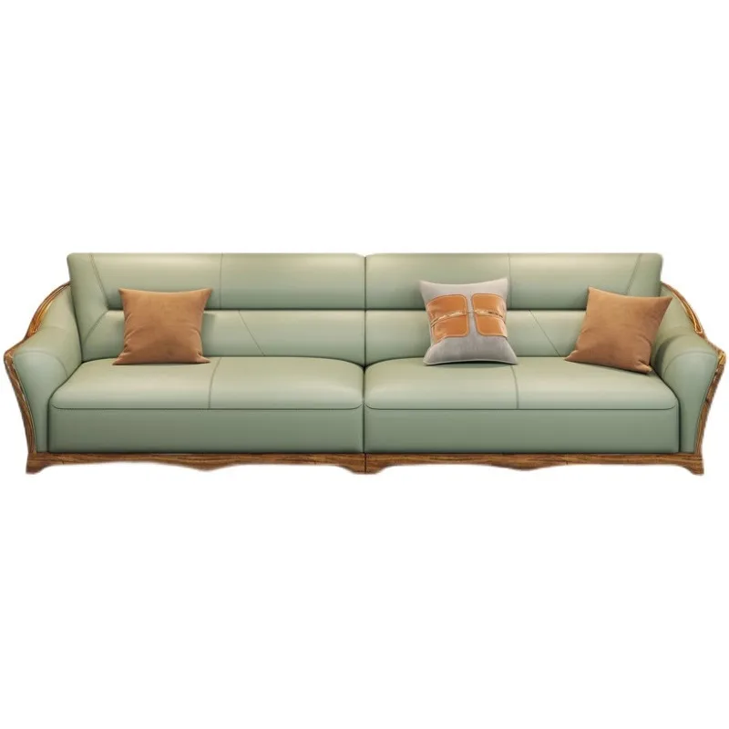 New Chinese ebony sofa top layer cowhide modern light luxury