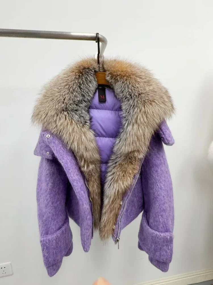 OFTBUY Меховая куртка Теплый гусиный пух Женские зимние шерстяные куртки Толстая женская верхняя одежда Вовняная куртка-пуховик с воротником из натурального лисьего меха