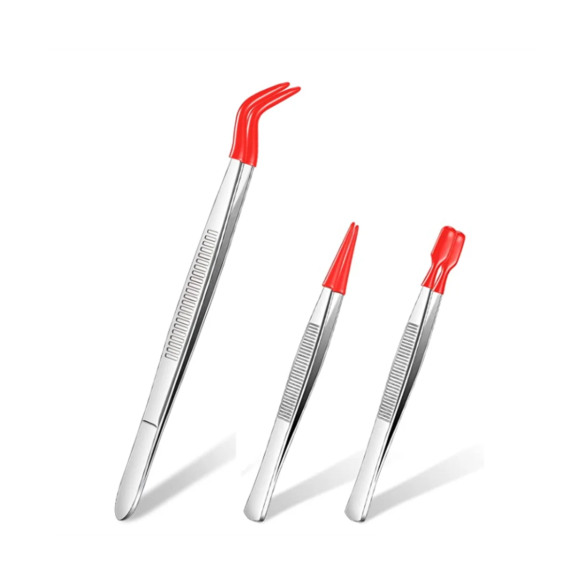 

3 Pieces Tweezers with Rubber Tips Tweezers PVC Coated Tweezers Set, Rubber Straight and Flat Tip Tweezers Red