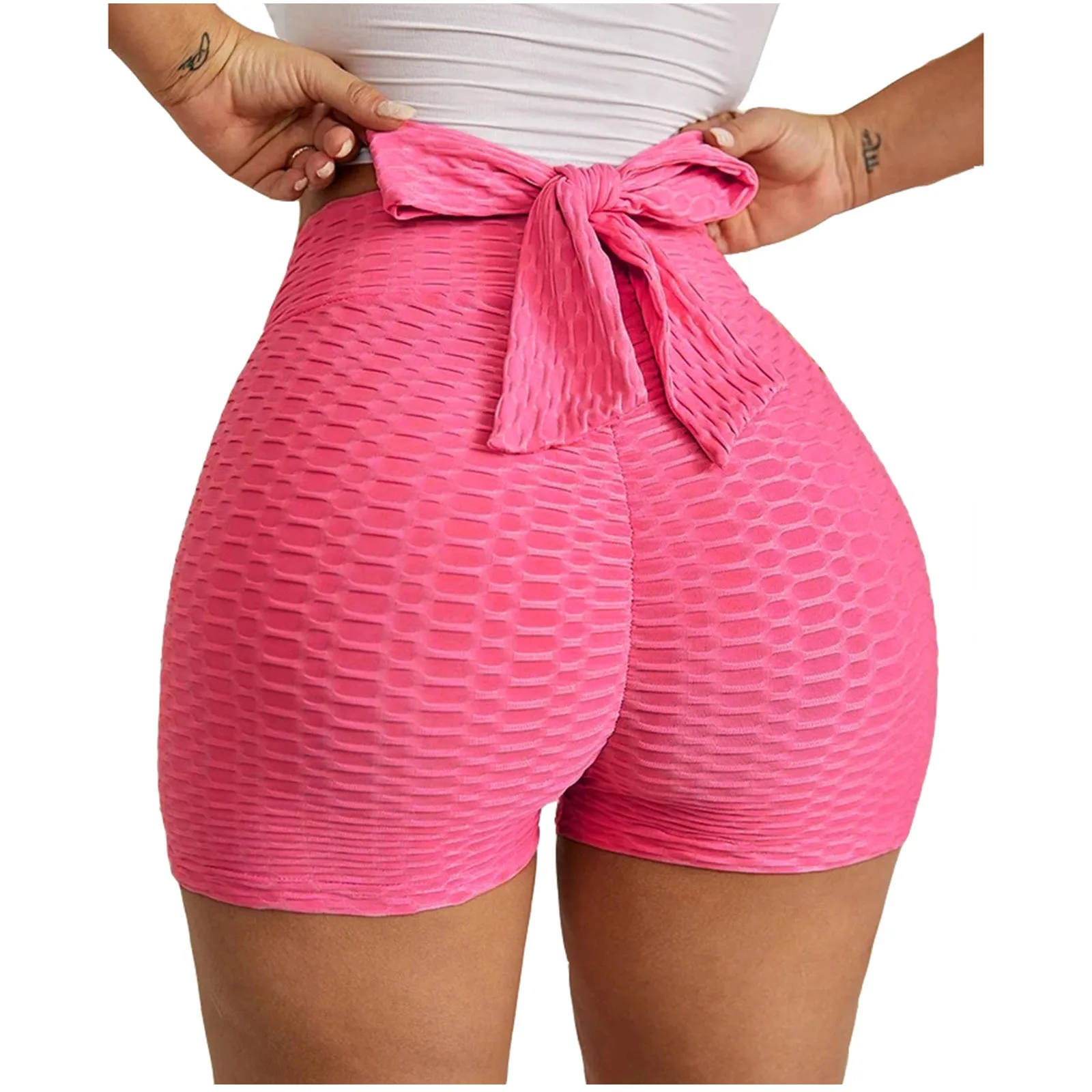 

Back Bow Design for Summer Sports High Waisted Shorts Soft Women's Fitness Running Suit Yoga Bike Shorts
