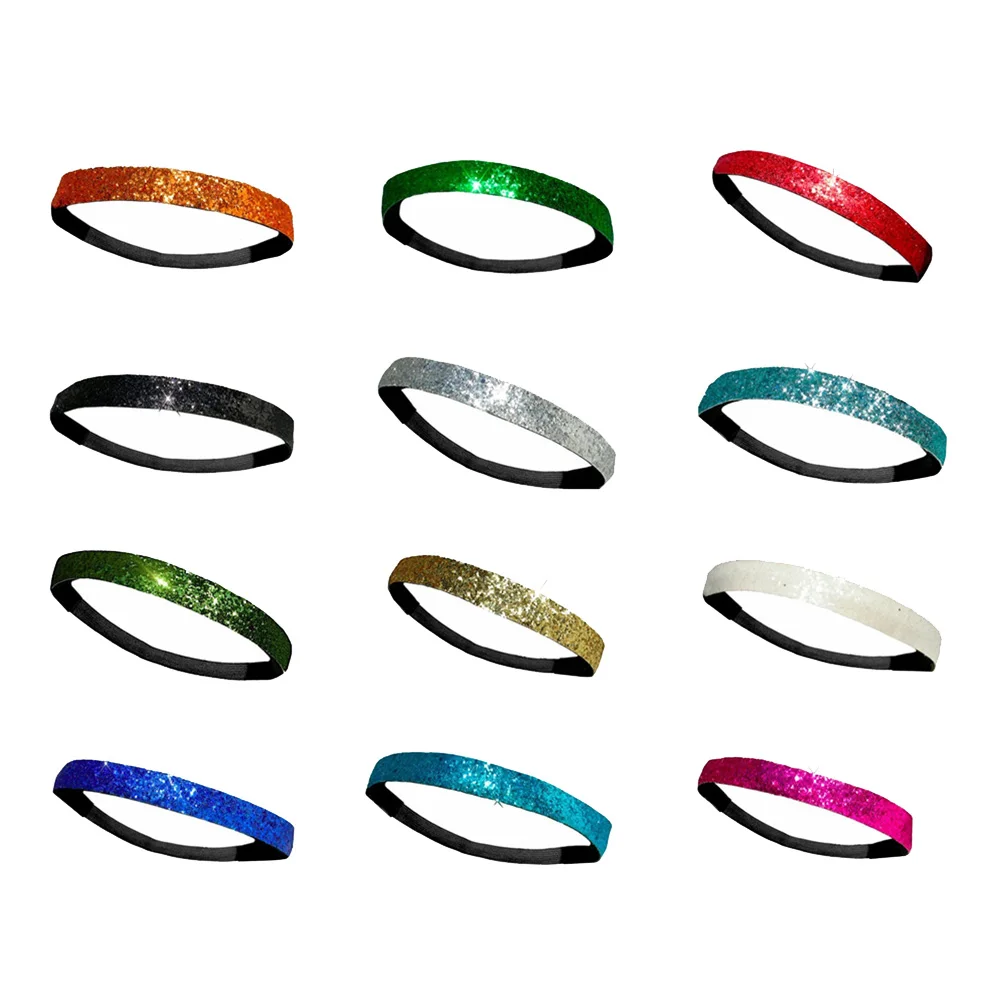 

12 Pcs Shiny Glitter Elastic Headbands Hairband Sports Bright Colors Candy Fashion Comfortable Photo Prop Birthday Cosplay