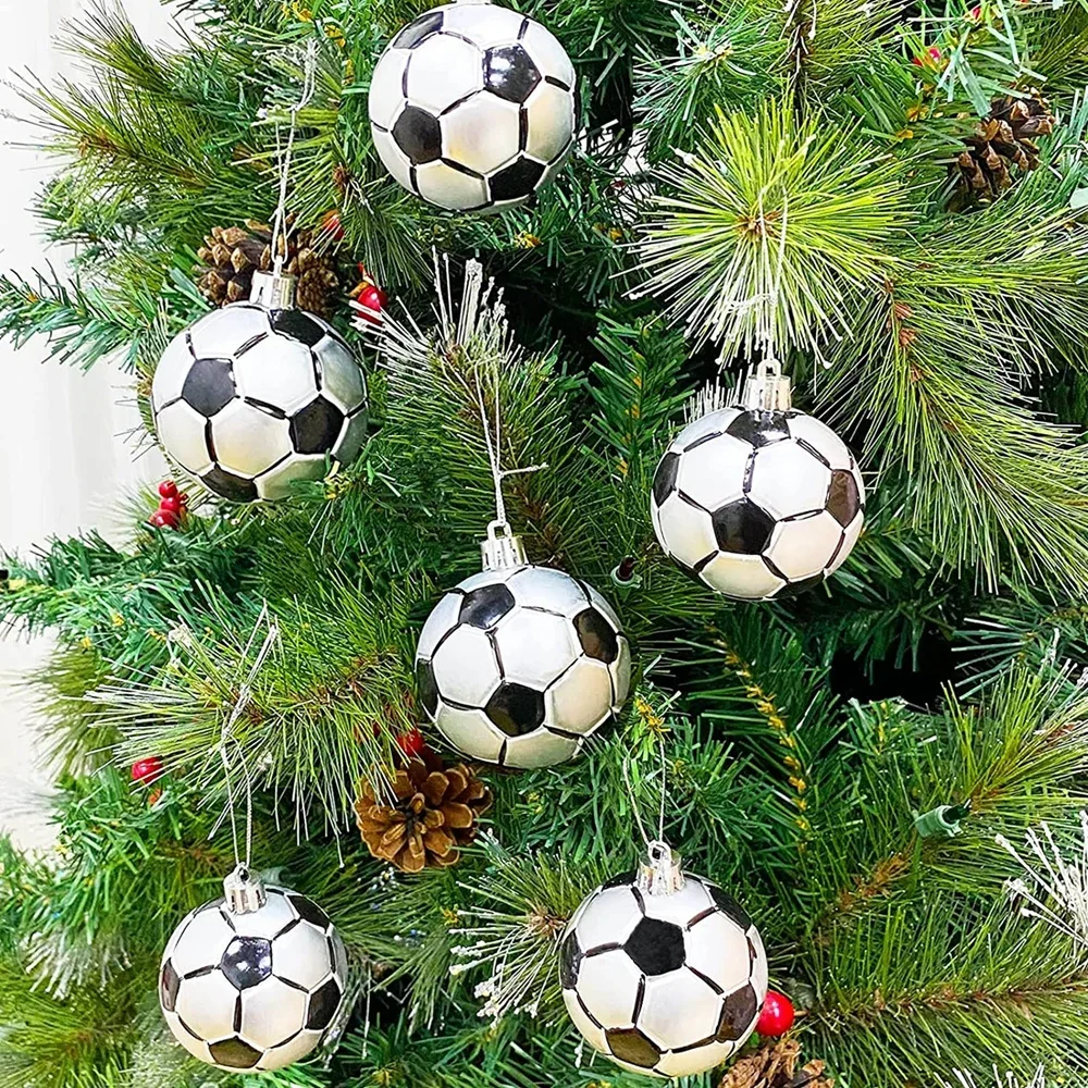 6pcs/Box Christmas Ornament Ball Plastic Xmas Tree Ornaments Sports Theme Basketball Football Party Christmas Tree Decor