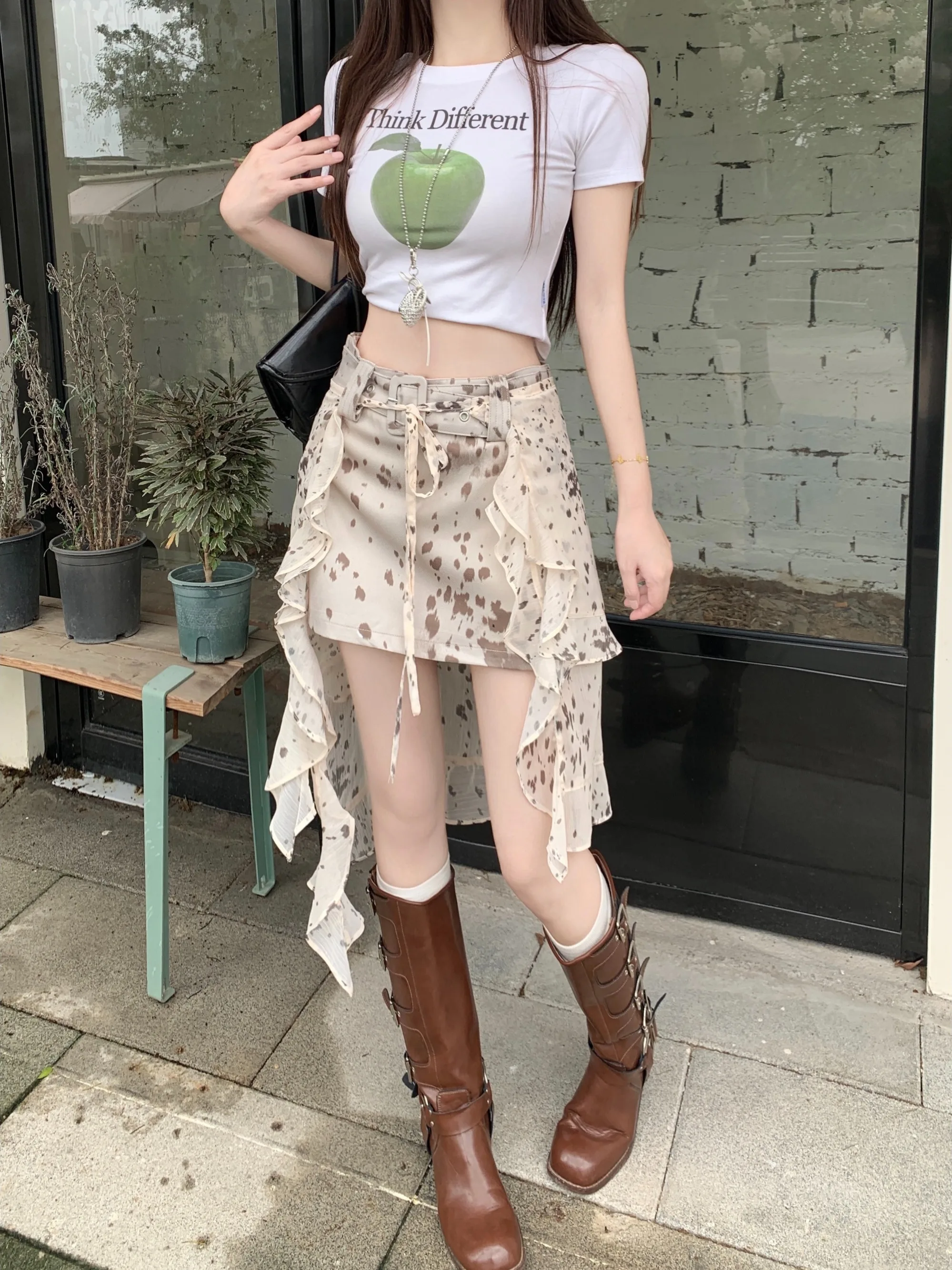 

plus Size Women's American Retro Half Skirt with Pleats And High Waist Leopard Print Summer New Style Versatile Short Skirt