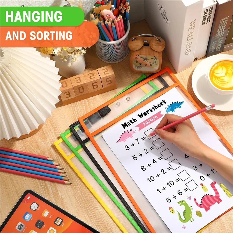 A42Z-28Piece Work Note Holder Reusable Note Holder Pocket Plastic File Bag Dry Erase Sleeve For Teacher Office Organization