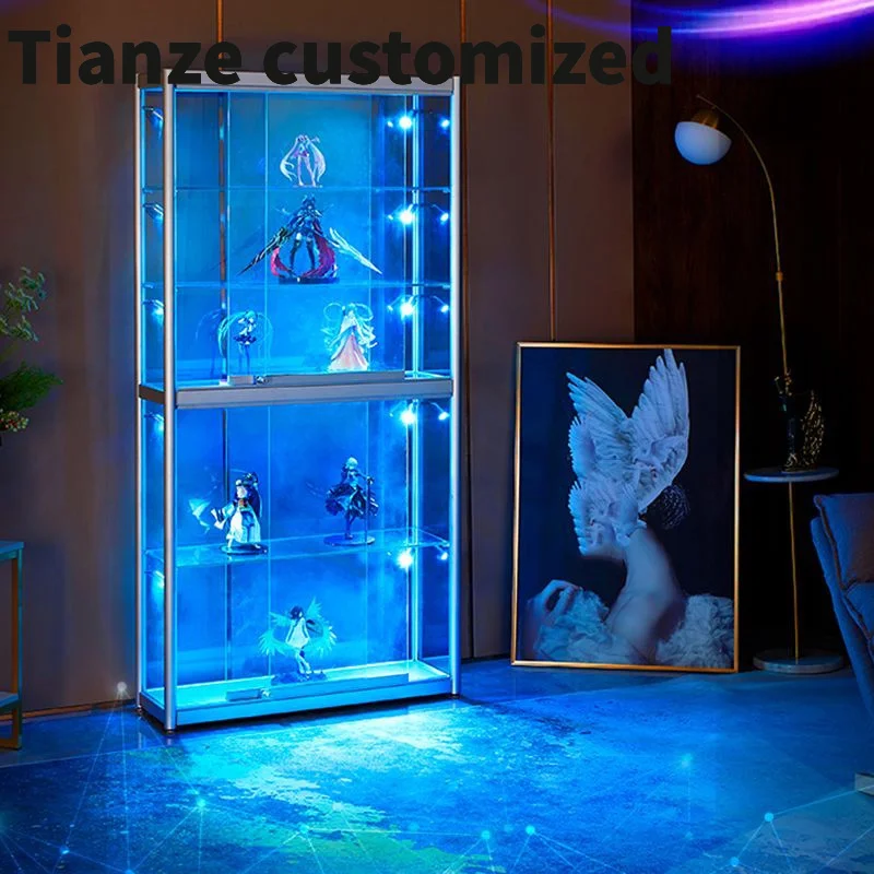 

Customized-Factory Glass Display Cases Lockable Glass Wall Display Cabinet Tall Glass Display Show with led Ligh