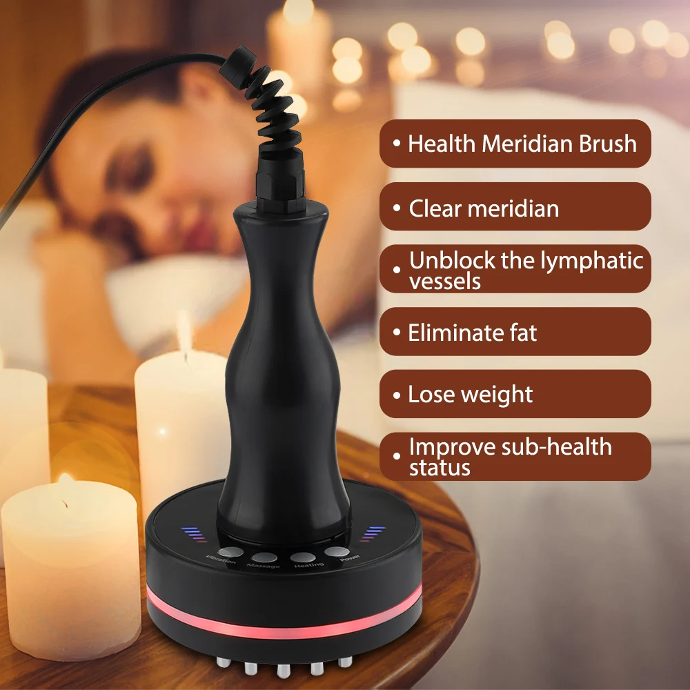 Eletric Meridian Massage Brush Microcurrent Body Shaper Massager Red Light Therapy Lymphatic Drainage Heated Anti-cellulite