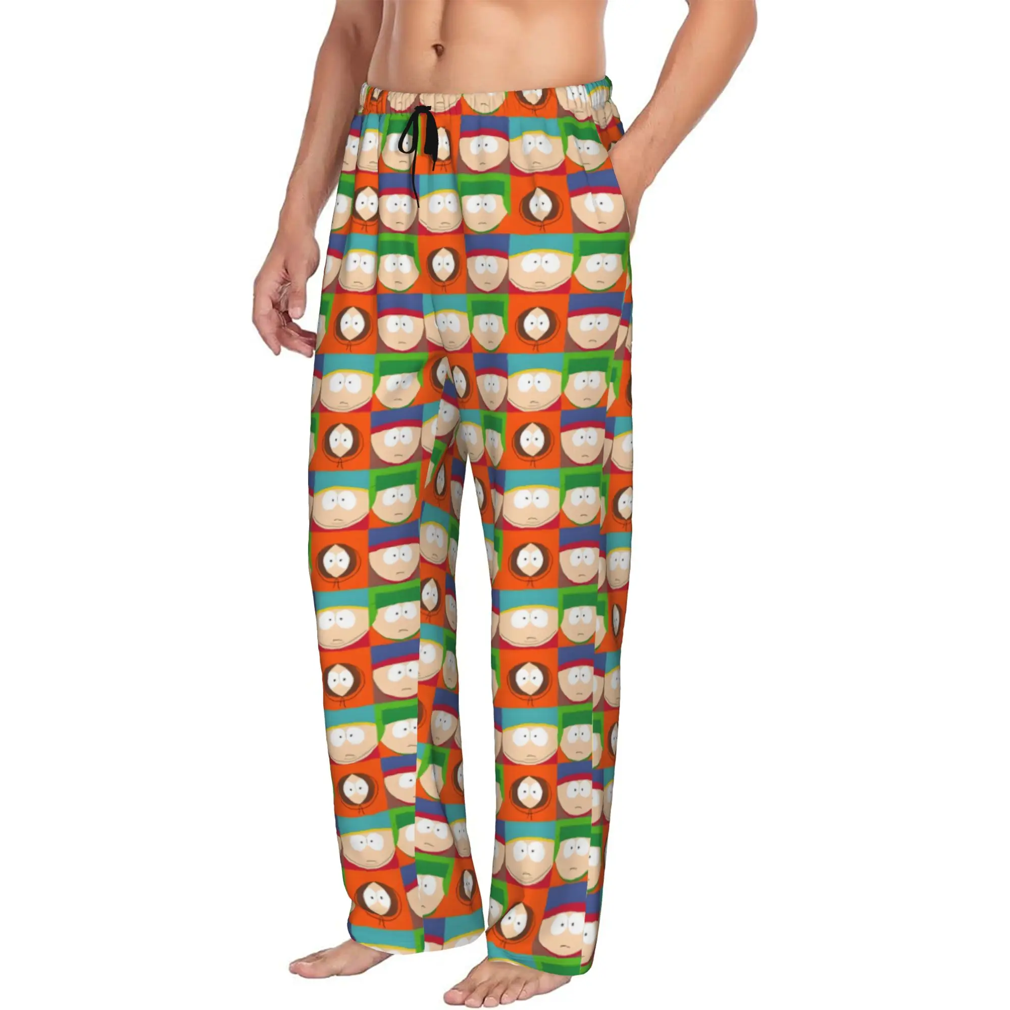 Custom Printed Men's E-Ericed Cartoon Pajama Pants Kennyed Kyled Staned Anime Sleepwear Sleep Lounge Bottoms with Pockets