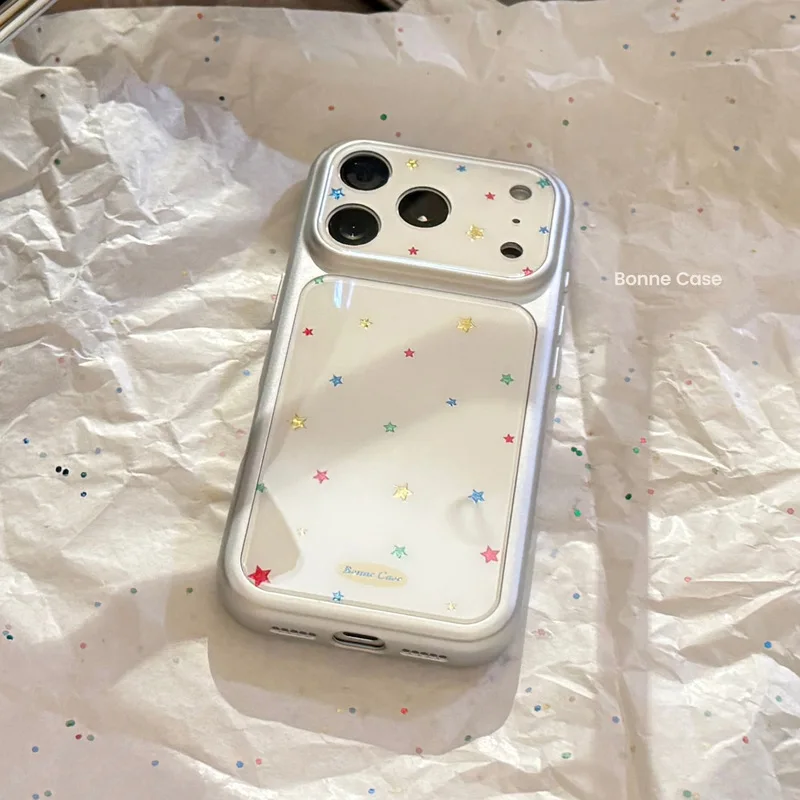 Full Screen Gold Foil Star Large View Window Double Layer Soft TPU Shockproof Anti-drop Anti-fingerprint Phone Case for iPhone17