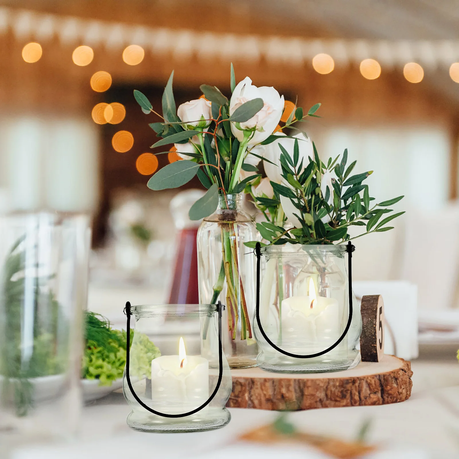 4Pcs Transparent Glass Flower Container Modern Style Stands Home Banquet Dinner Wedding Decor Glass Candlesticks