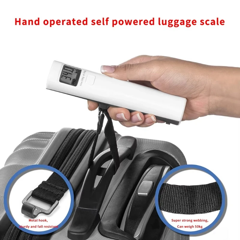 ABHI-Hand Luggage Scale Power Generation 50Kg 50G Portable Manual Digital Hanging Luggage Weight Scale No Need Battery