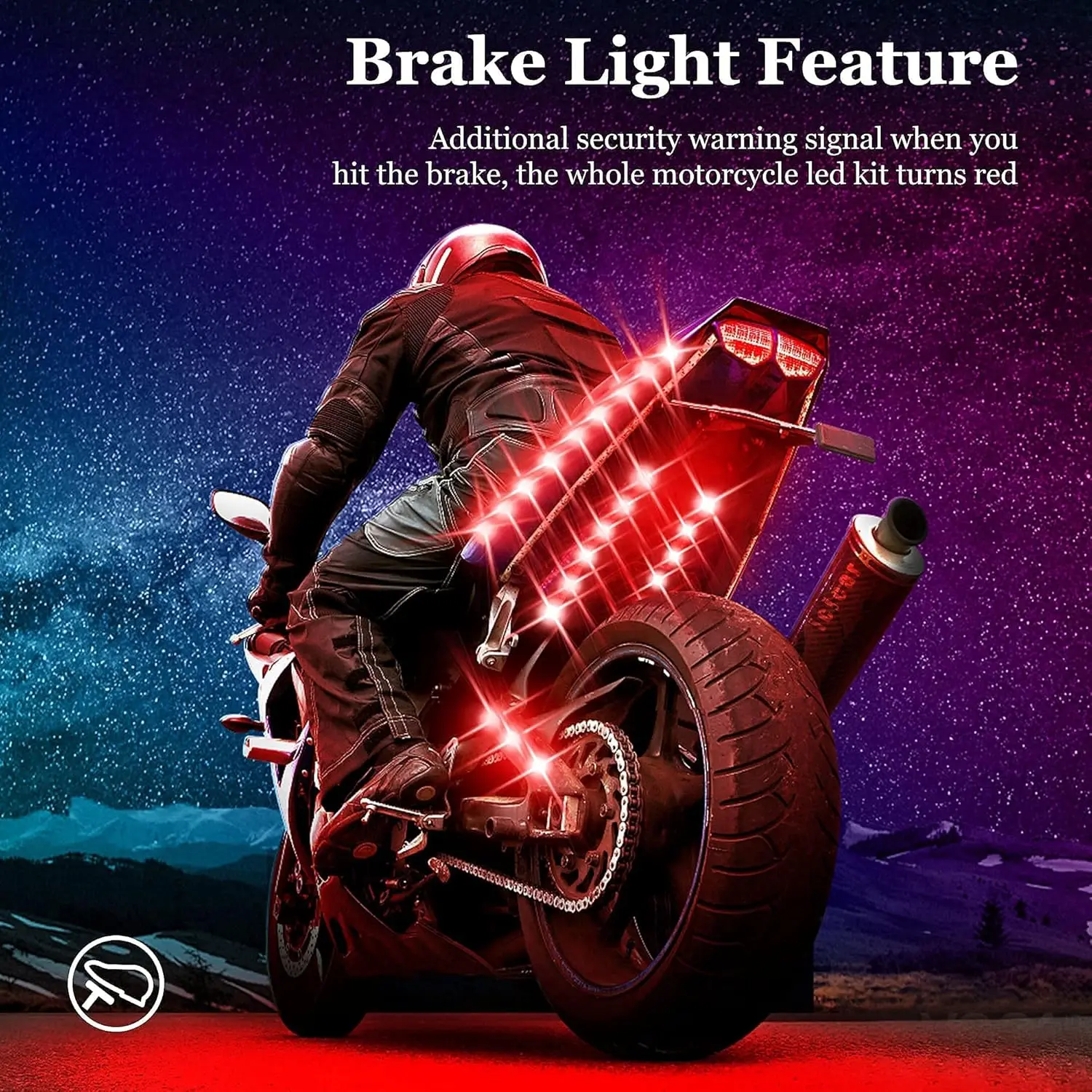 Motorcycle LED Underglow Kit Icicar 12 Pcs APP/RF Control Multicolor Left Position Brake Turn Signal IP68 Waterproof Light