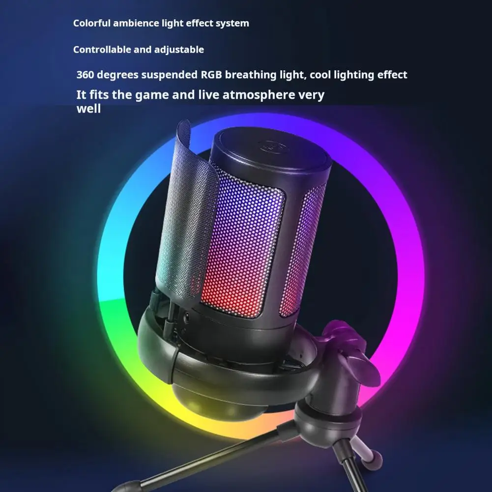 

Rgb Microphone Rgb Gaming Microphone with Tripod Stand Noise Reduction Gain Control Plug-and-play Usb Mic for Universal Use