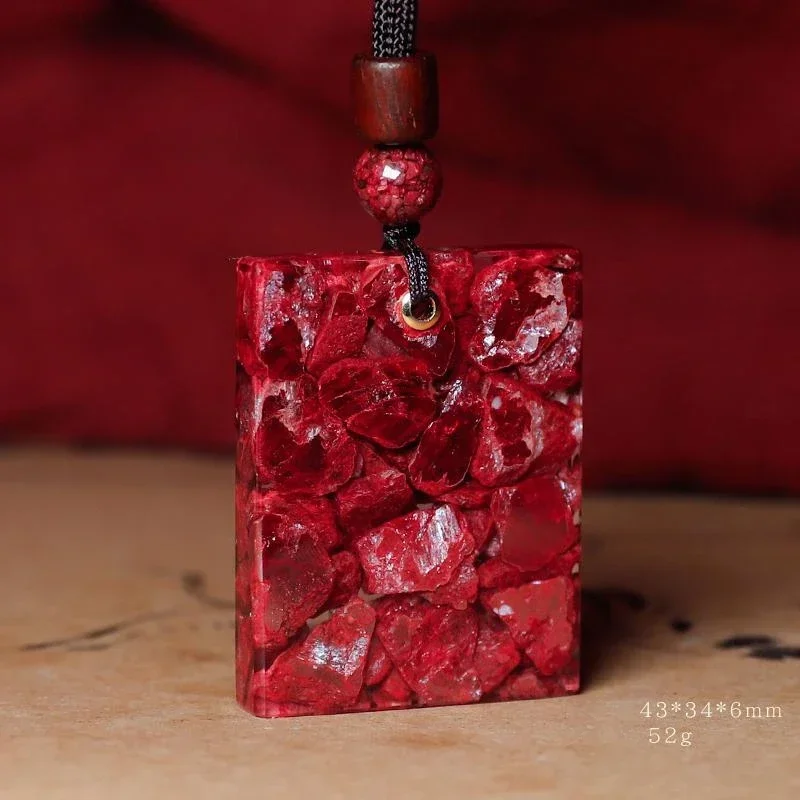 Authentic Raw Ore Cinnabar Pendant Rough Stone High Purity Fully Transparent Crystal Sand Lucky Pendant Necklace Pendant